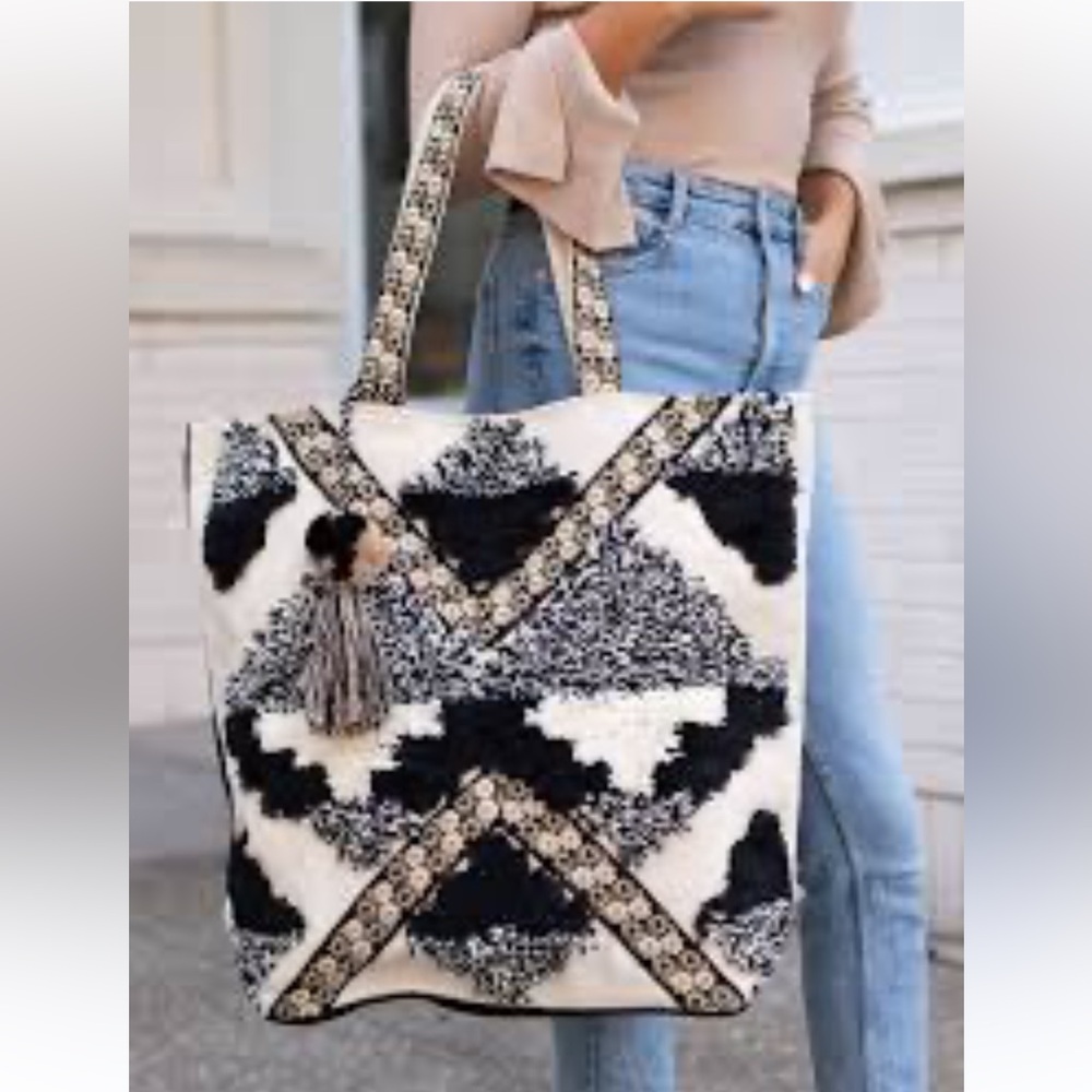 Panache black & white boho large tote bag